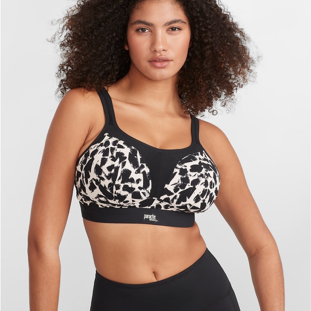 Panache Medium Control Wire-Free Sports Bra 38C Black & White Mono Pattern